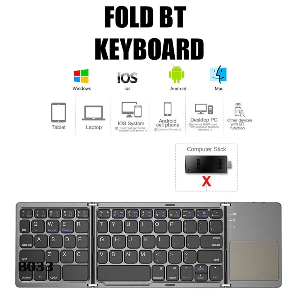 Teclado Mini Bluetooth con Touchpad - Triple Plegable Magnético