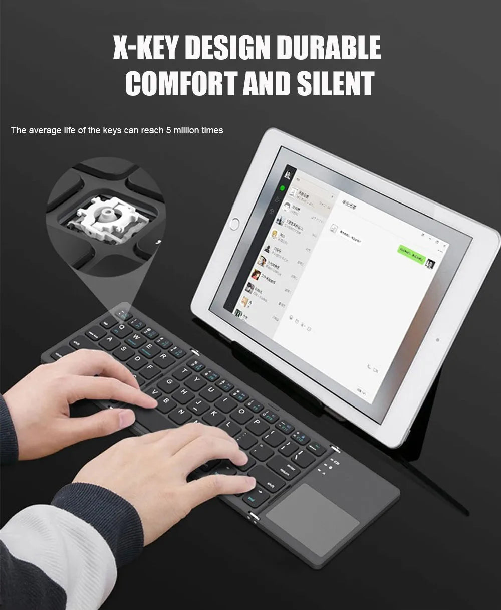 Teclado Mini Bluetooth con Touchpad - Triple Plegable Magnético