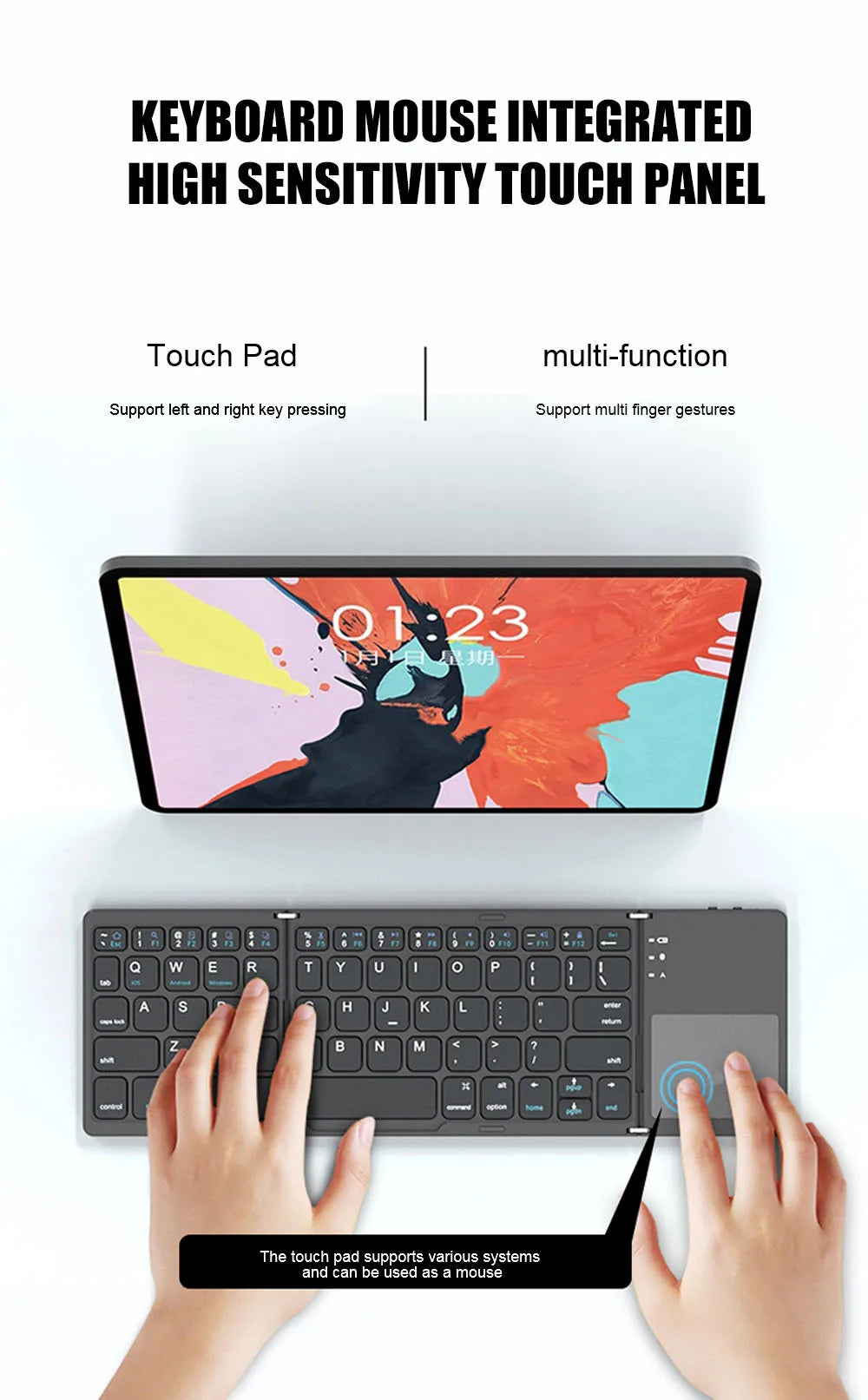 Teclado Mini Bluetooth con Touchpad - Triple Plegable Magnético
