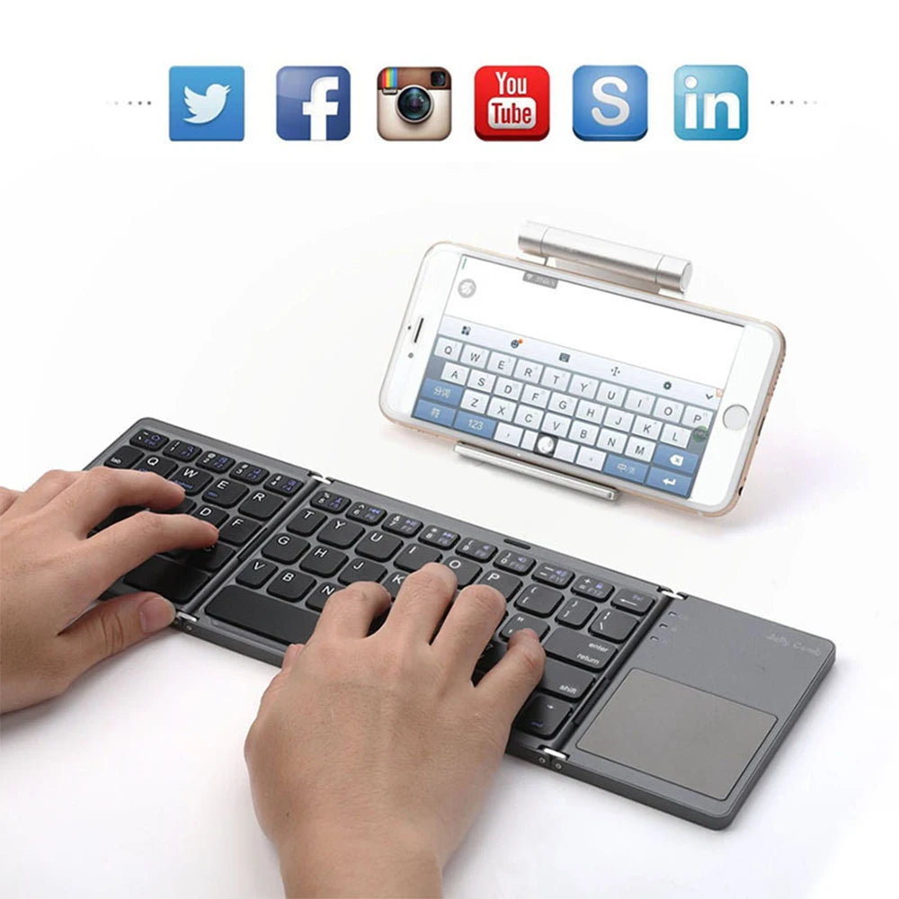 Teclado Mini Bluetooth con Touchpad - Triple Plegable Magnético