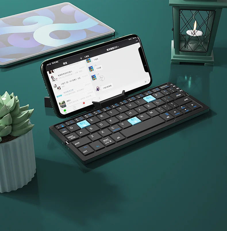 Teclado Bluetooth Plegable Recargable - Portátil con Soporte