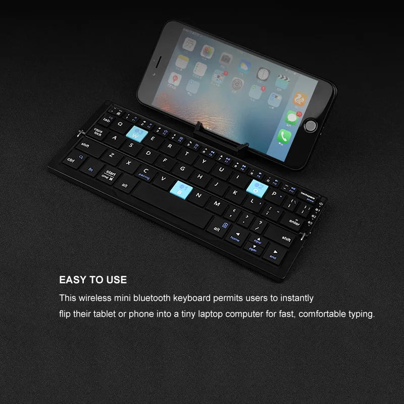 Teclado Bluetooth Plegable Recargable - Portátil con Soporte